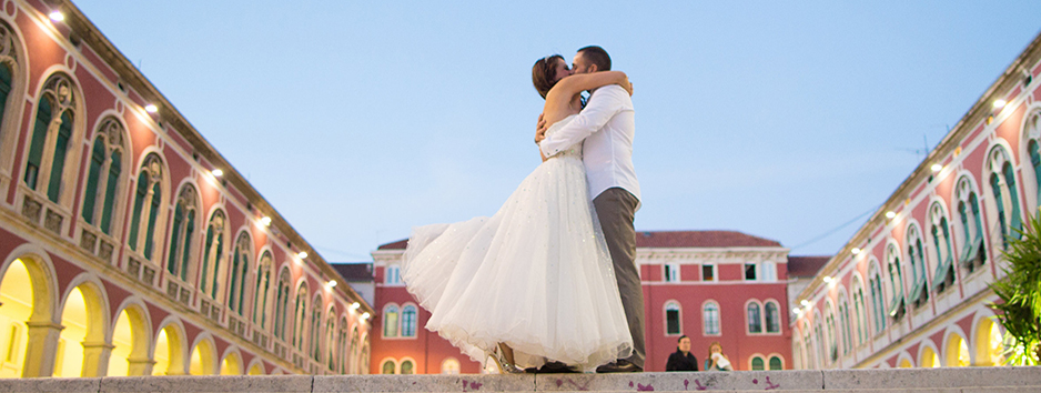 Wedding kiss after the ceremony